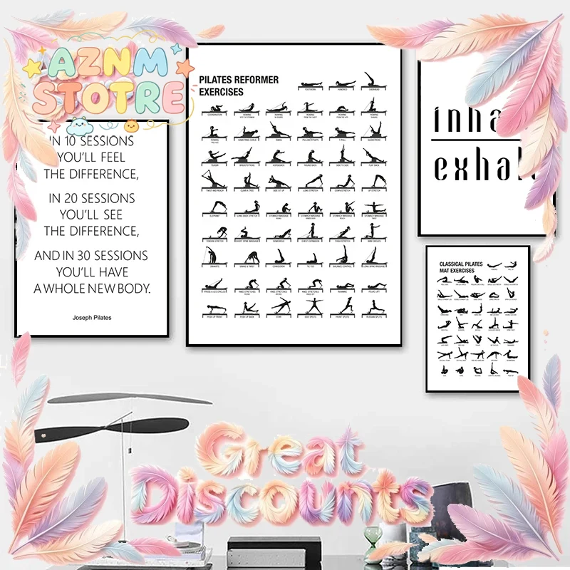 Pilates Yoga Gifts - Plakat z tabelą ćwiczeń pilatesu, obrazy